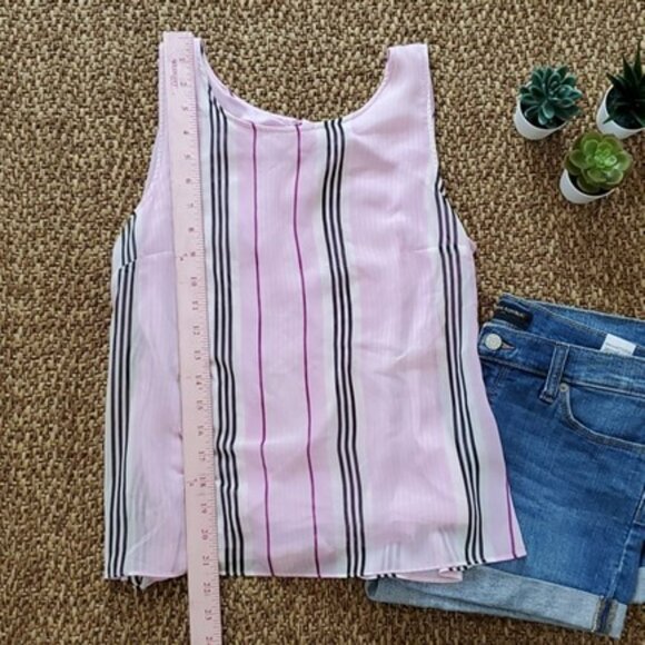 Halogen Women's Sleeveless Blouse Size Small Pink Black Striped Dress Tank Top - Picture 8 of 14